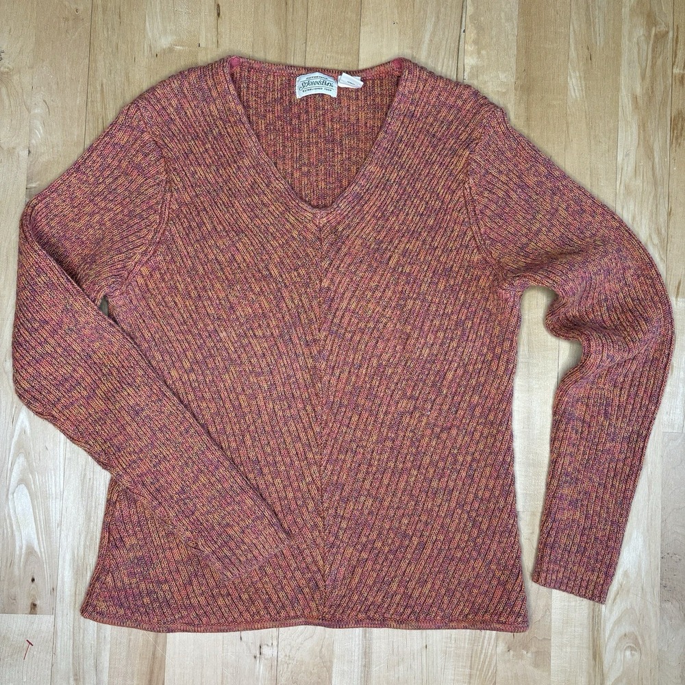 Vintage St Johns Bay Sweater‎ XL V-Neck Chunky Forest Cottagecore Preppy Orange